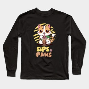 Sips & Paws Boba Cat Long Sleeve T-Shirt